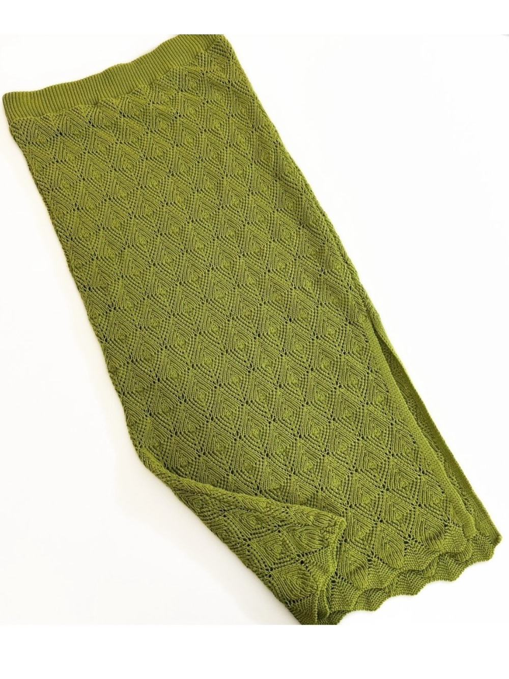 Anthropologie Womens Small Green Crochet Knit Pull on Midi Skirt - Picture 3 of 7